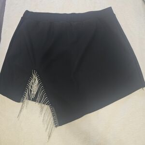 Black Mini Skort with Silver Beaded Fringe